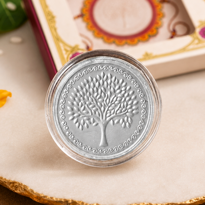 Premium Raksha Bandhan Silver Coin Gift Box – Tree of Life Design