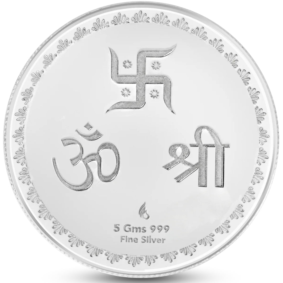 Lakshmi Ganesh Ji, Silver Finish, Round Shape, Single (1 Gram), 999 Purity Silver Coin - Ready To Ship