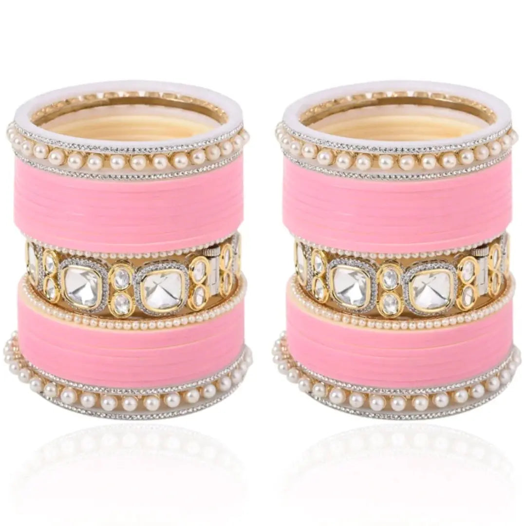 Royal Radiance - Royal Pink Chooda Set & Jal Mahal Golden Kaleera