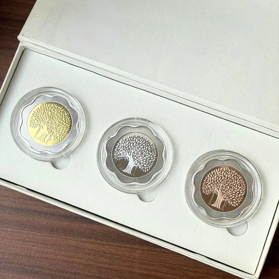 Banyan Tree, Tri-Color, Floral Shape, Set of 3 (10 Gram Each), 999 Purity Silver Coin - Ready To Ship