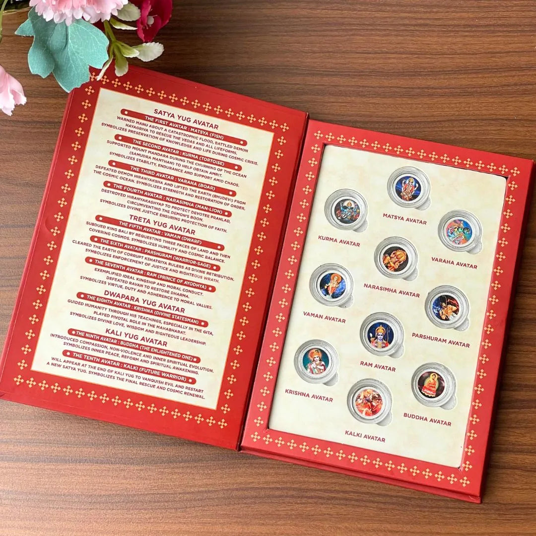 Dashavatar, Silver, Folder Box, 10 Coin (1 gm Each), 999 Purity Silver Coins