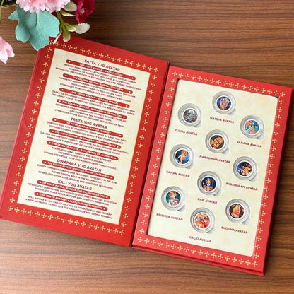 Dashavatar, Silver, Folder Box, 10 Coin (1 gm Each), 999 Purity Silver Coins