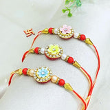 Men's Rakhi - Set of 3 Yellow , Pink and Blue Flower