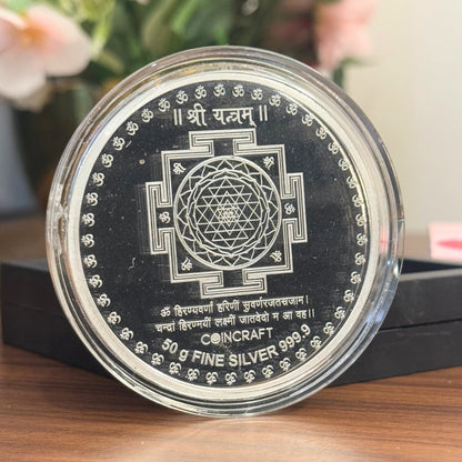 Lakshmi Ganesh Ji, UV Printed, Round Shape, Single, (50 Gram), 999 Purity Silver Coin - Ready To Ship