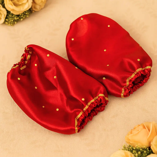 Red Satin Chooda Cover With Golden Stones