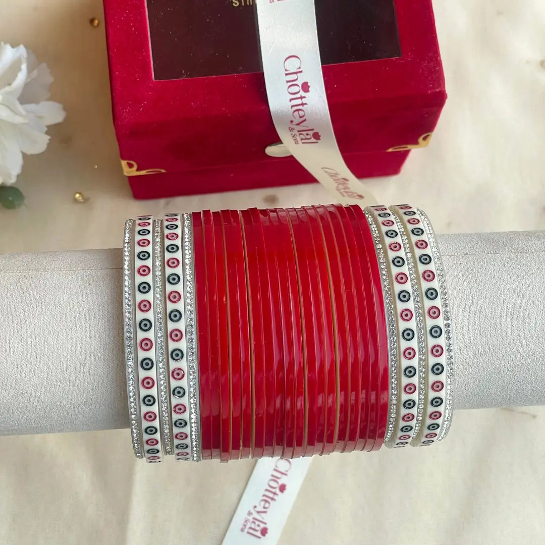 Pure Pearl Classic Heritage Diamond Dark Red Chooda Set of 21