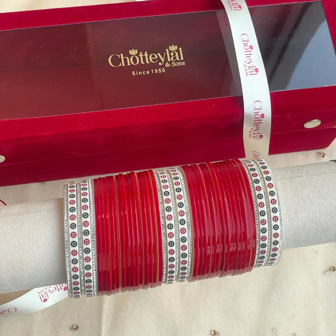 Pure Pearl Classic Heritage Diamond Dark Red Chooda Set of 31