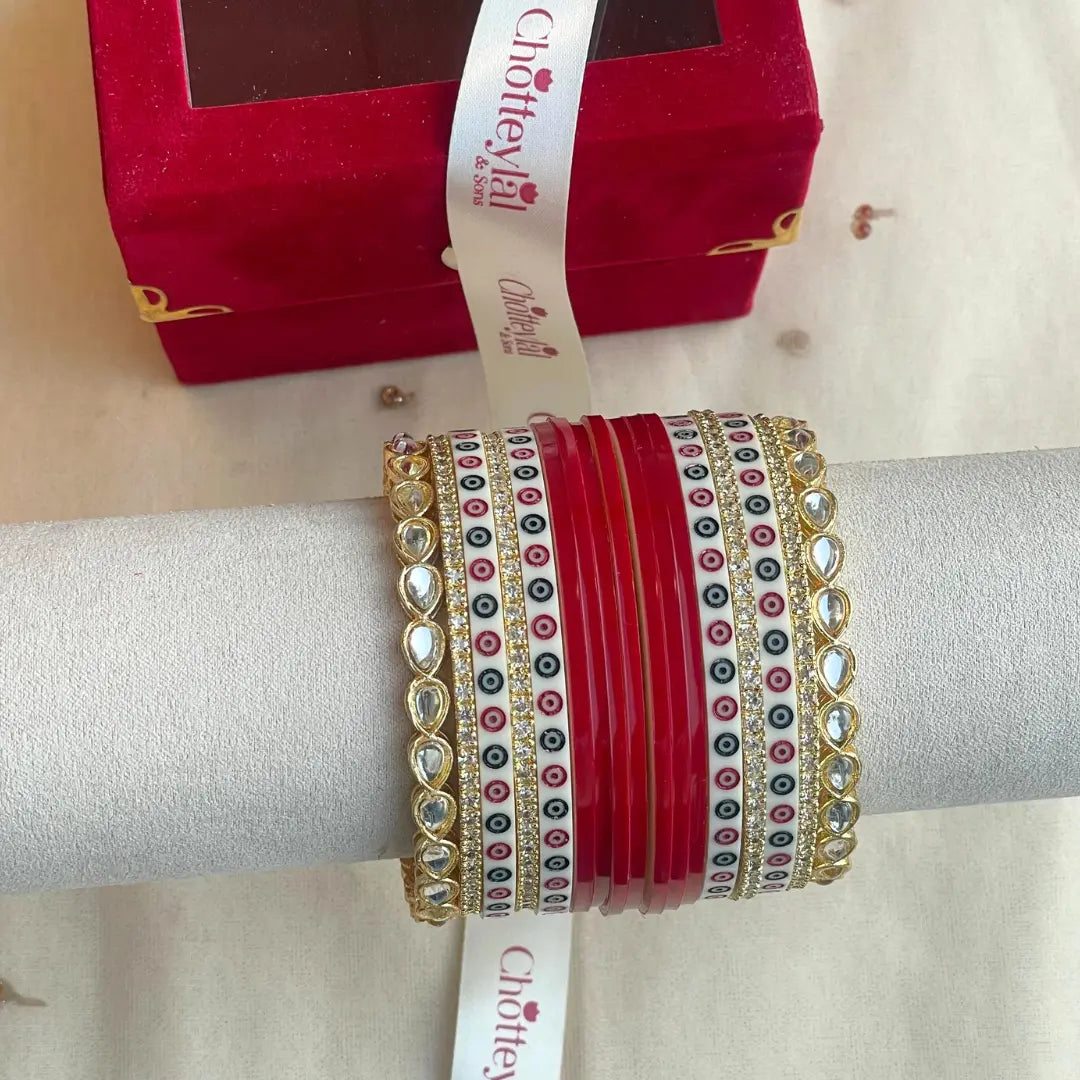 Pure Pearl Classic Heritage Diamond Dark Red Chooda Set of 11