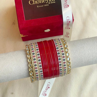 Pure Pearl Classic Heritage Diamond Dark Red Chooda Set of 15