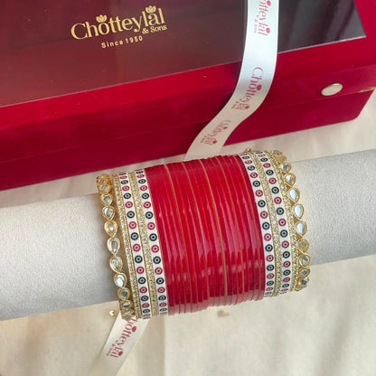 Pure Pearl Classic Heritage Diamond Dark Red Chooda Set of 21