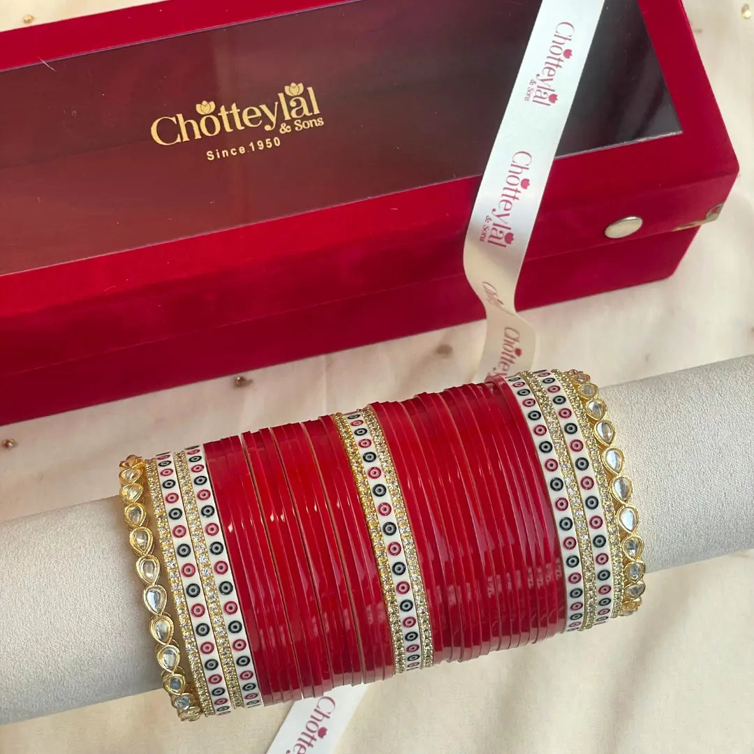 Pure Pearl Classic Heritage Diamond Dark Red Chooda Set of 31