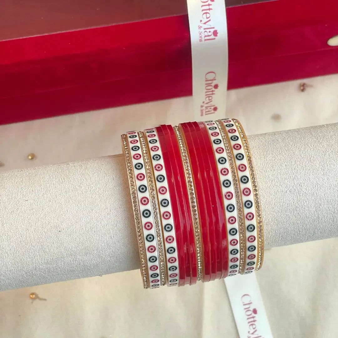 Pure Pearl Classic Heritage Diamond Dark Red Chooda Set of 11