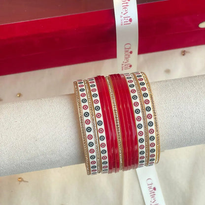 Pure Pearl Classic Heritage Diamond Dark Red Chooda Set of 11