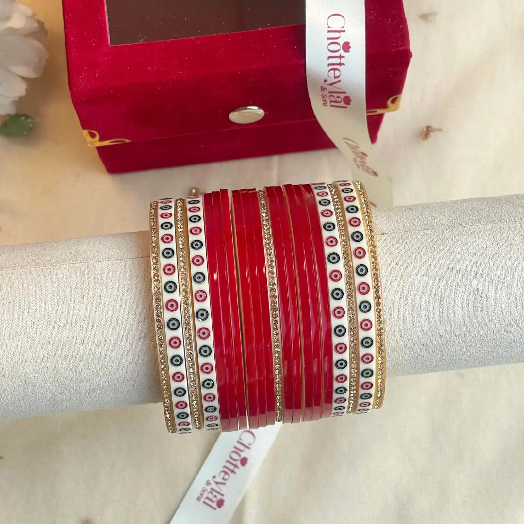 Pure Pearl Classic Heritage Diamond Dark Red Chooda Set of 15