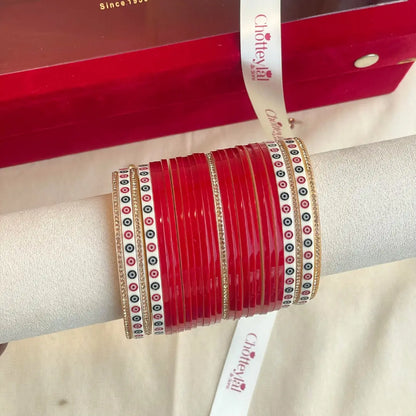 Pure Pearl Classic Heritage Diamond Dark Red Chooda Set of 21