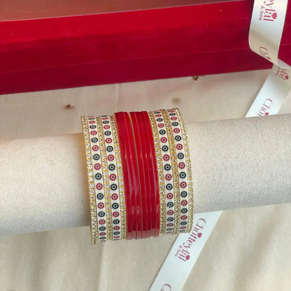 Pure Pearl Classic Heritage Diamond Dark Red Chooda Set of 11