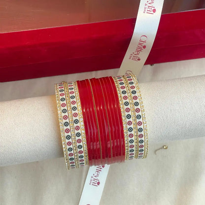 Pure Pearl Classic Heritage Diamond Dark Red Chooda Set of 15