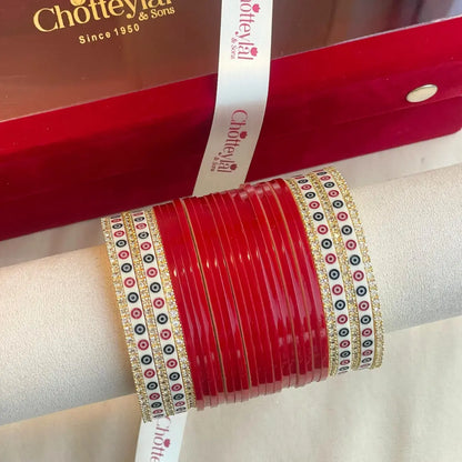 Pure Pearl Classic Heritage Diamond Dark Red Chooda Set of 21