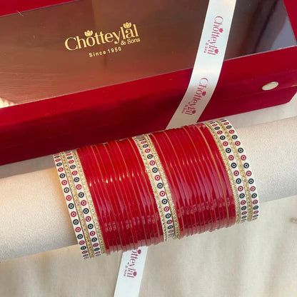 Pure Pearl Classic Heritage Diamond Dark Red Chooda Set of 31