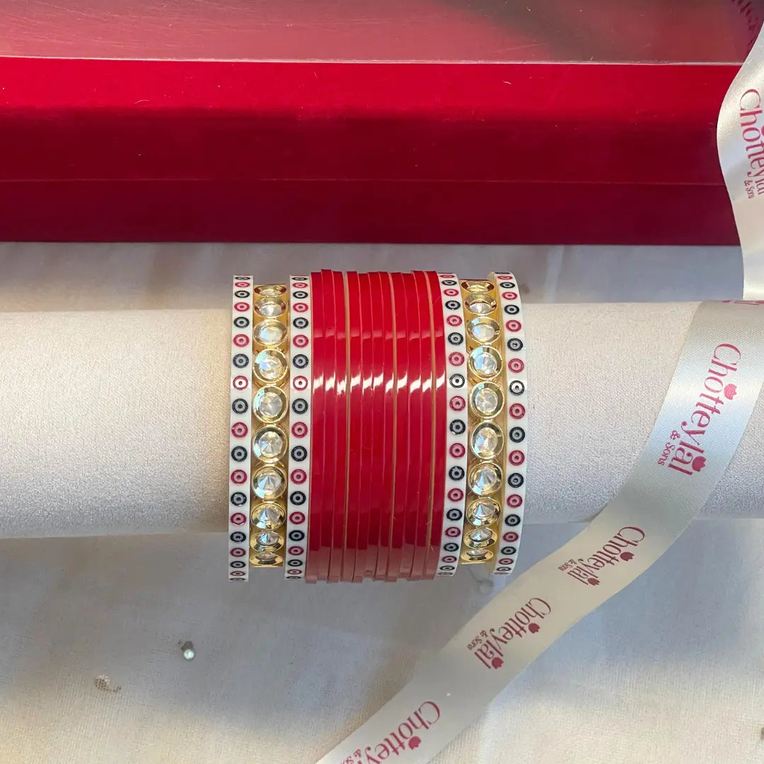 Pure Pearl Classic Heritage Diamond Dark Red Chooda Set of 15