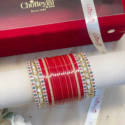Pure Pearl Classic Heritage Diamond Dark Red Chooda Set of 21