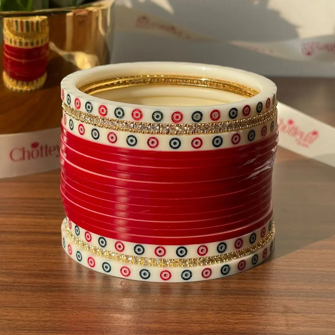 Dark Red Semi Pearl Chooda – Premium Bridal Set - 15