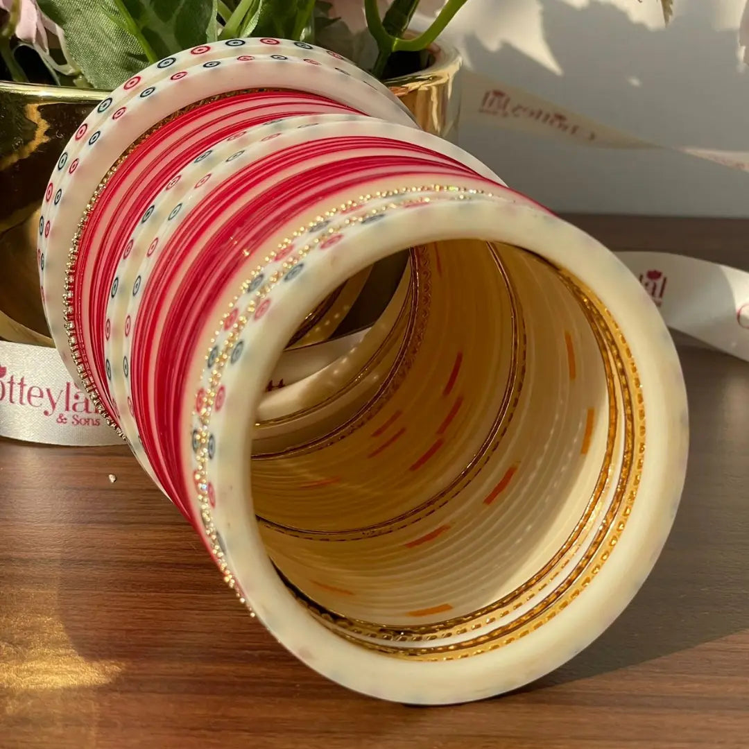 Semi Pearl Red Chooda Set of 31