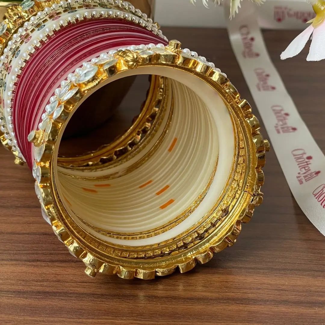 Semi Pearl Dark Red Chooda Set of 15