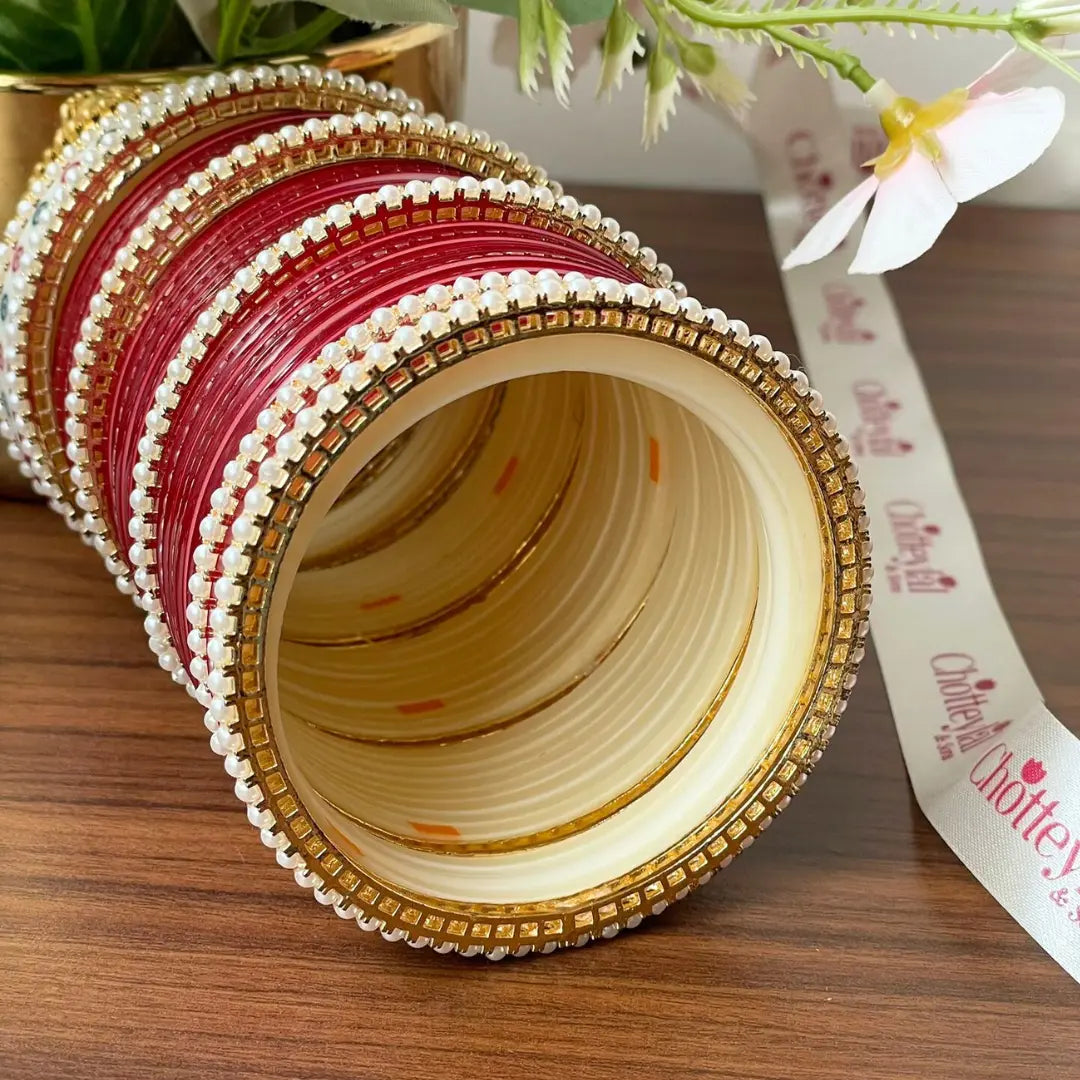 Semi Pearl Dark Red Chooda Set of 31