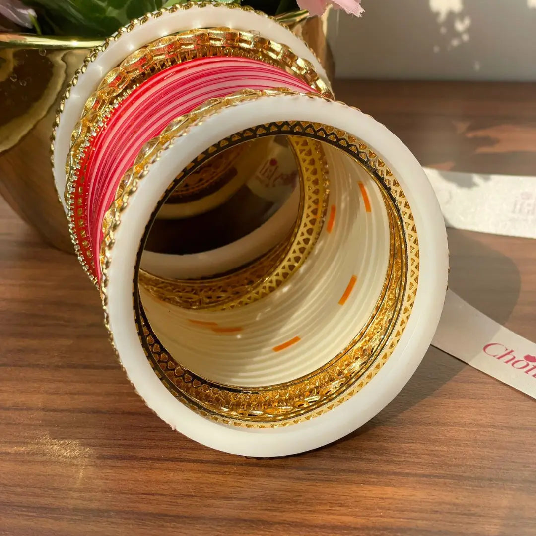 Semi Pearl Red Chooda Set of 15