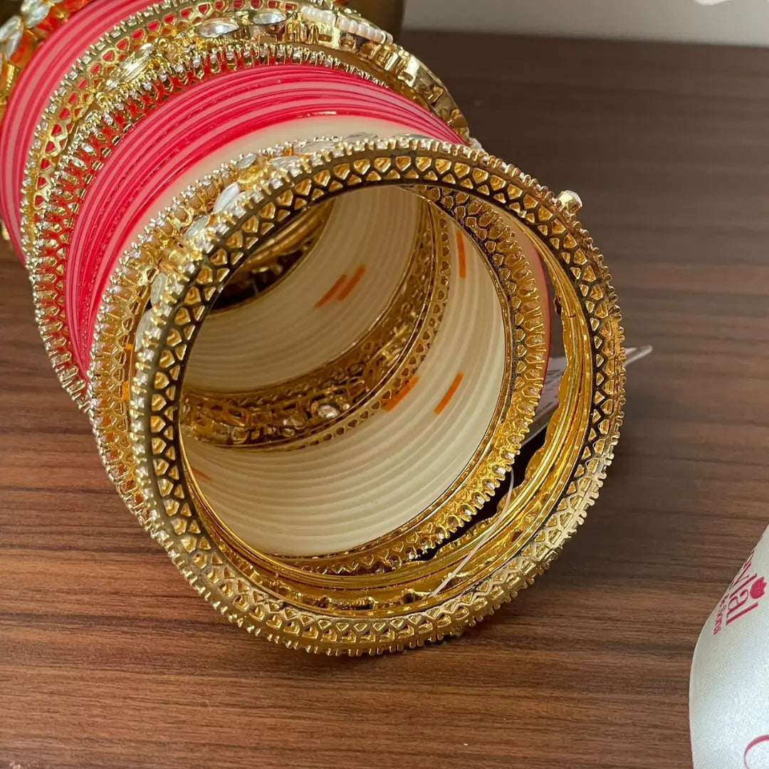 Semi Pearl Red Chooda Set of 21