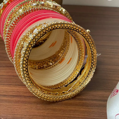 Semi Pearl Red Chooda Set of 21