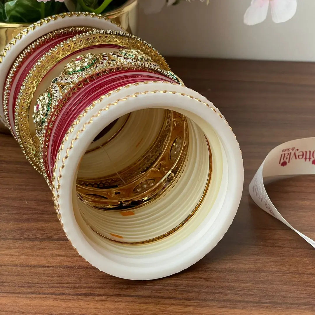 Semi Pearl Maroon Chooda Set of 21