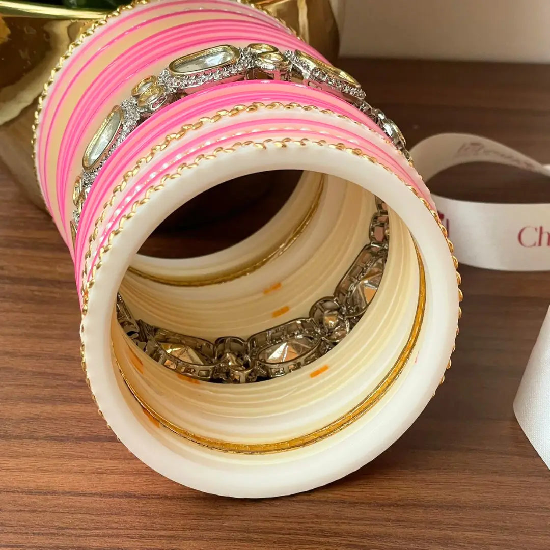 Pink Semi Pearl Chooda – 15-Piece Bridal Set