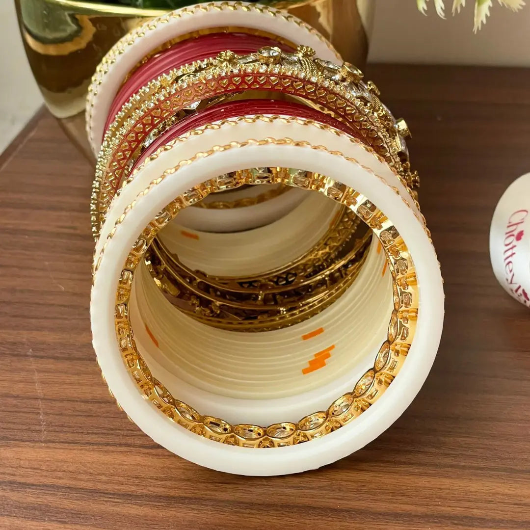 Maroon Semi Pearl Chooda – 21-Piece Bridal Set