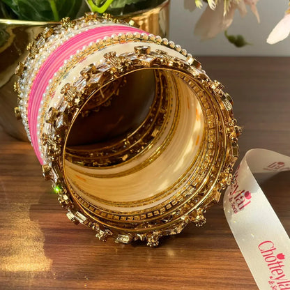 Semi Pearl Pink Chooda Set of 11