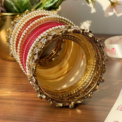 Semi Pearl Maroon Chooda Set of 21