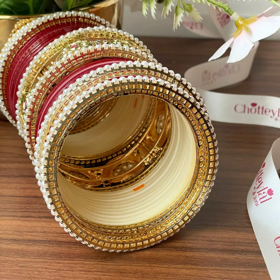 Semi Pearl Maroon Chooda Set of 21