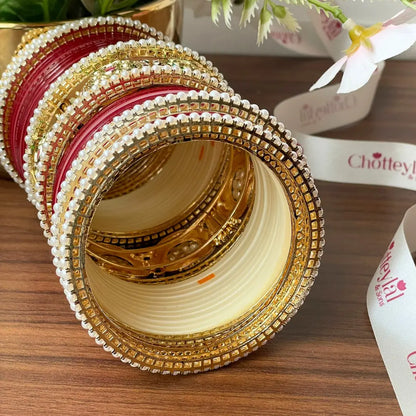 Semi Pearl Maroon Chooda Set of 21