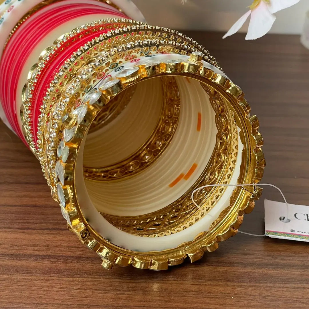 Semi Pearl Red Chooda Set of 21