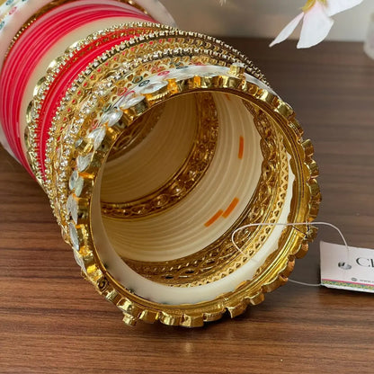 Semi Pearl Red Chooda Set of 21