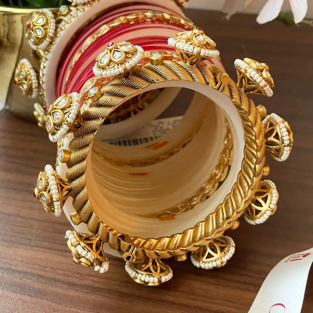 Semi Pearl Dark Red Chooda Set of 21