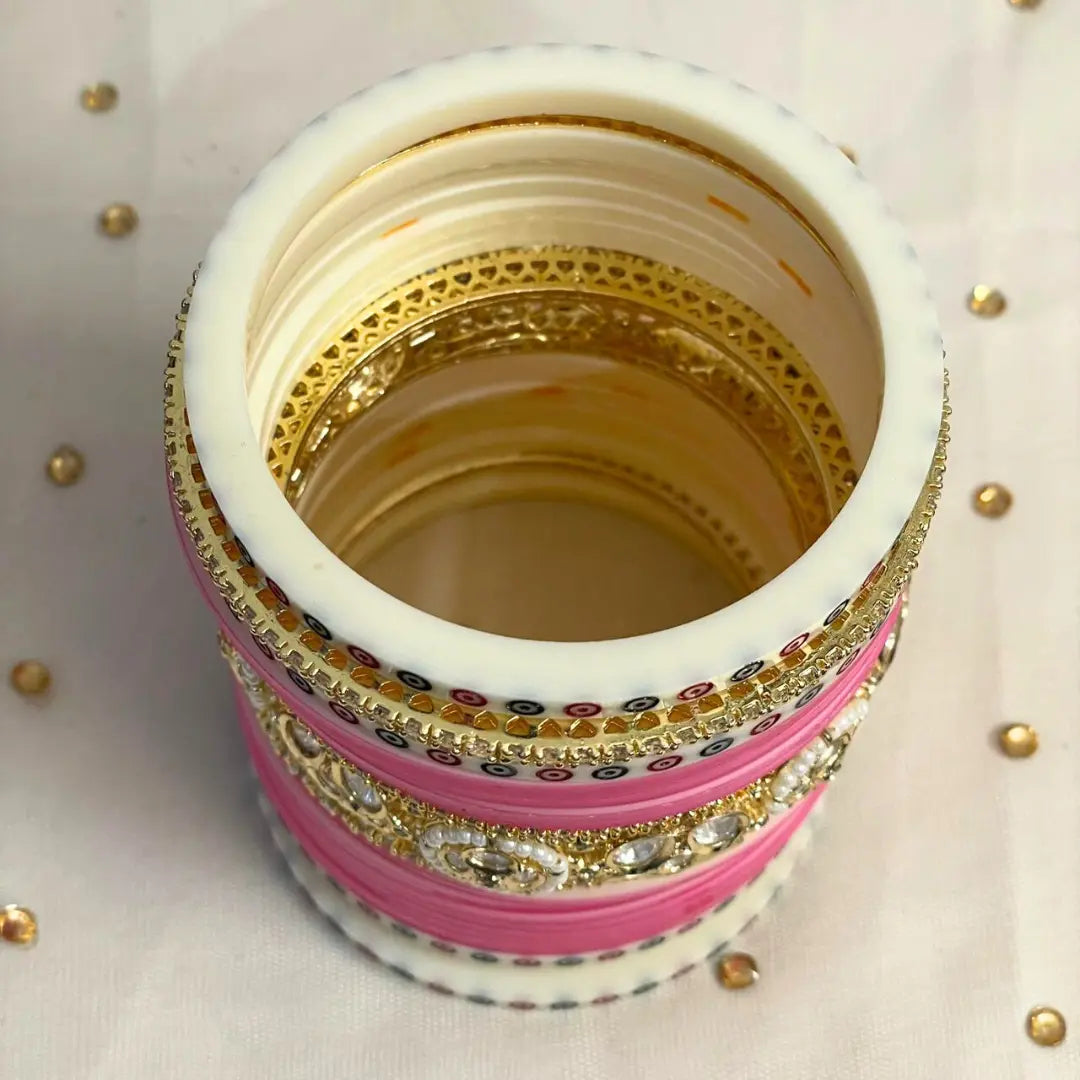 Pure Pearl Classic Diamond Heritage Pink Chooda Set of 21