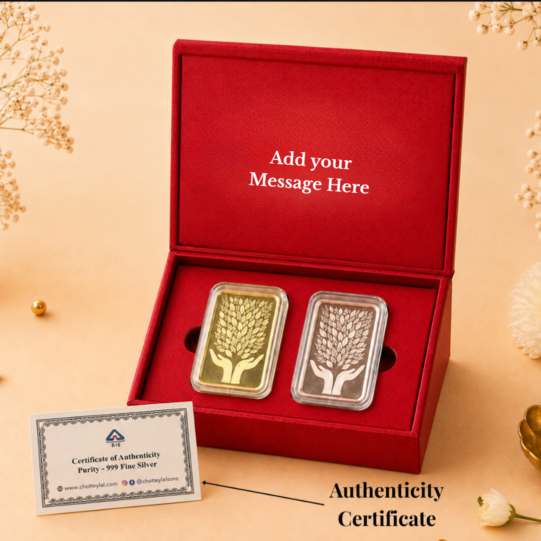 Leaf In Hand, Gold & Rose Gold Finish, Bar Shape - Set of 2 Coins (5 g Each, Total 10 g)