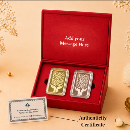 Leaf In Hand, Gold & Rose Gold Finish, Bar Shape - Set of 2 Coins (5 g Each, Total 10 g)