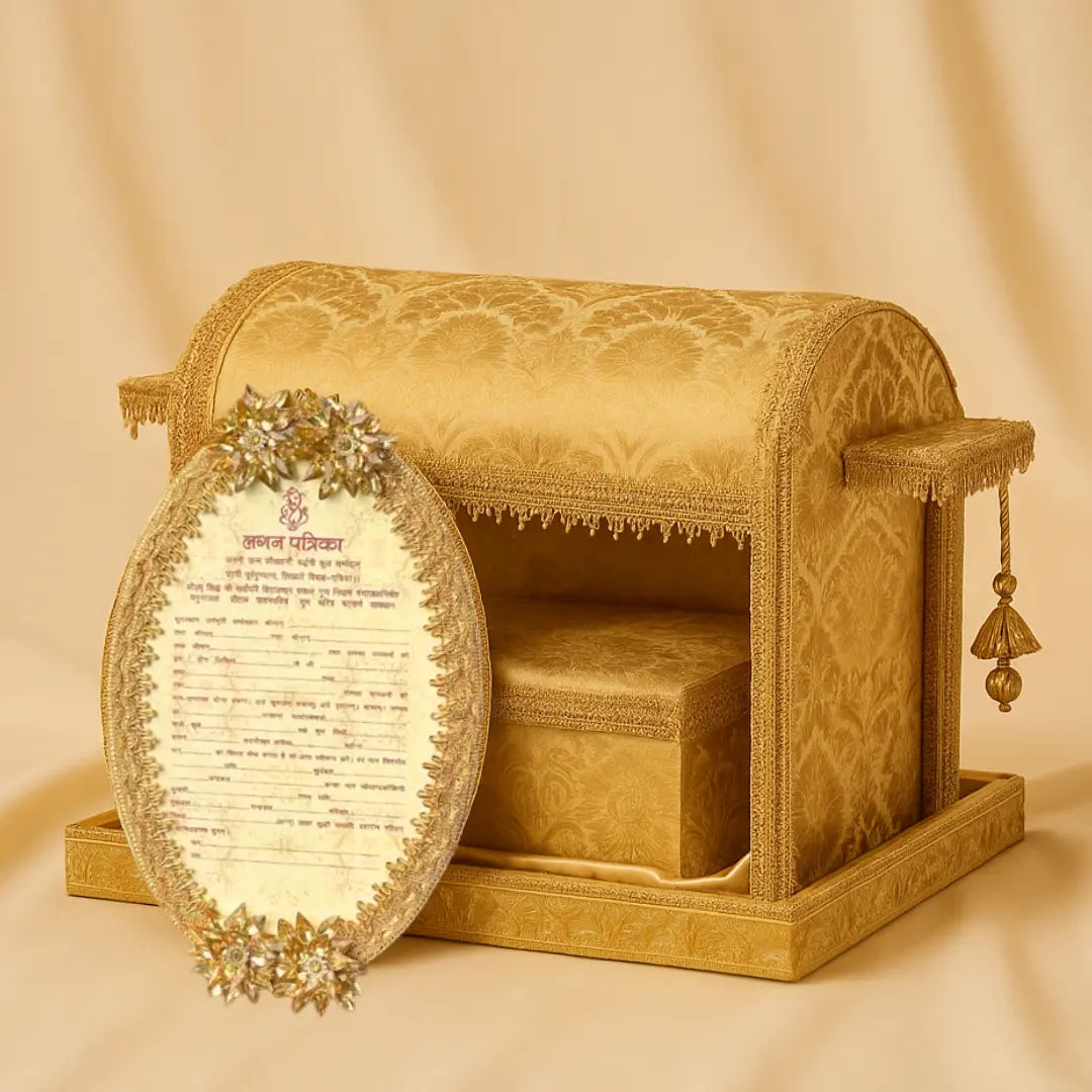 Musical Sahe Chitthi / Lagan Patrika | Palki/Doli Style Traditional Invitation Set – Includes Mithai Box and Invitation Card