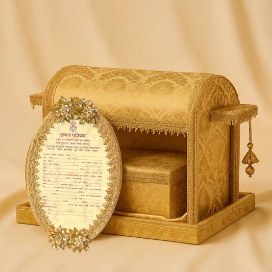 Musical Sahe Chitthi / Lagan Patrika | Palki/Doli Style Traditional Invitation Set – Includes Mithai Box and Invitation Card