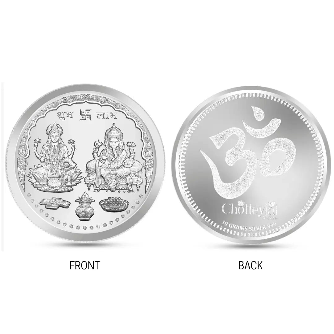 999 Pure Laxmi Ganesh 10 gm Silver Coin Set With Red Box