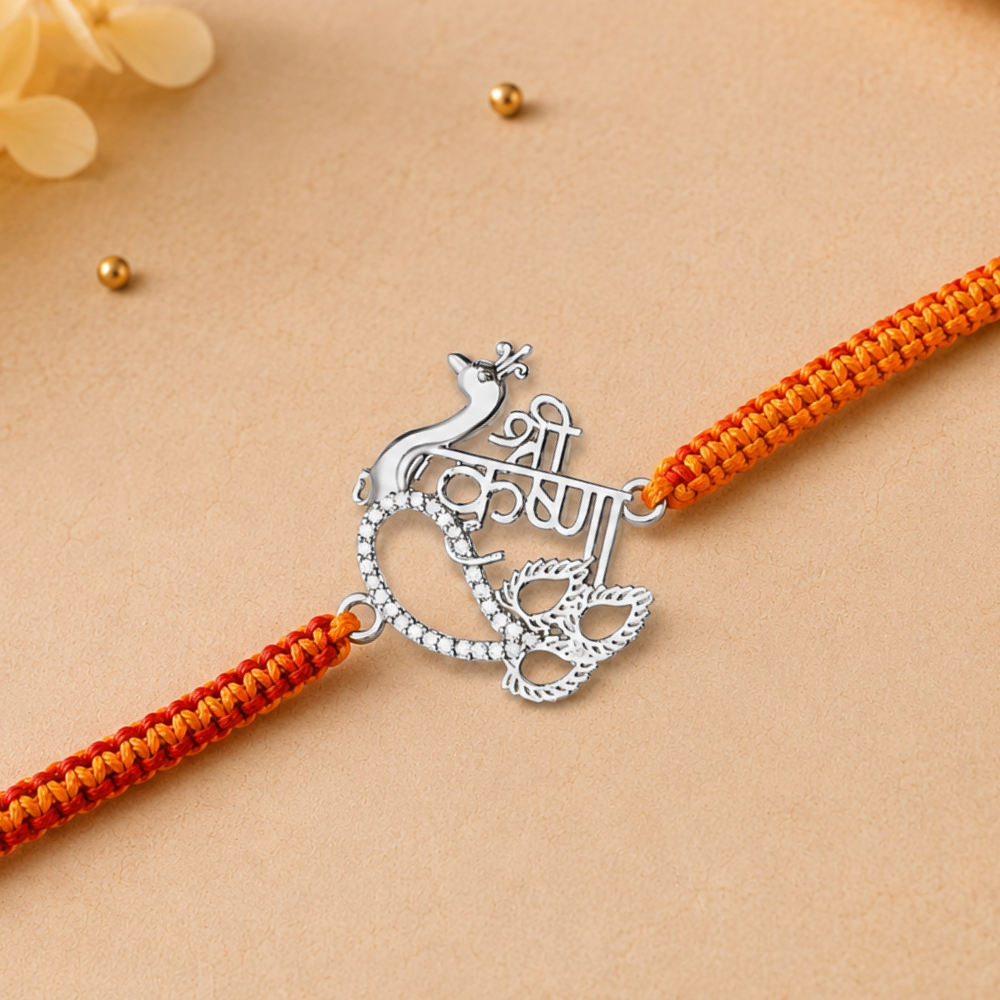 92.5 Silver Jai Shree Krishna Bracelet Rakhi – Spiritual & Stylish Rakhi for Brother