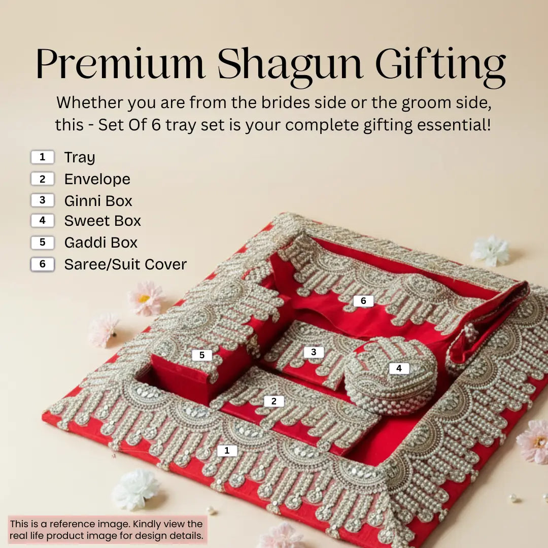 Premium Royal Red Shagun Tray Set